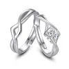 Band 2st Simple Light Luxury Zircon Par Pared Rings for Women Män Öppnar justerbara ringar Bröllopsdag smyckespresent