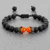 Strands Black Lava Stone Crown Charm Tiger Koraliki Eye Bransoletka dla mężczyzn kobiety Pletające bransoletki ręcznie robione regulowane biżuterię Pulseira