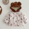 Coats 2022 Winter New Baby Long Sleeve Warm Hooded Coat Cute Bear Print Infant Thicken Jacket Cotton Newborn Boy Girls Padded Jacket