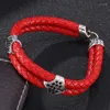 Charmarmband unisex smycken rött dubbel rep flätat läder armband med zirkon för kvinnor män rostfritt stål enkla fr0203