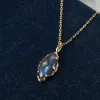 Ожерелья Lamoon Retro Style Bijou Подвесной ожерелье для женщин натуральный темно -серый лабрадорит 925 стерлинговый серебряный золото