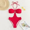 Frauen Badebekleidung 2024 ausschneiden One -Stück Badeanzug Halfter roter Frauen Badeanzug weiblicher Schwimmbad Sommer Beachwear Bodysuit Monokini