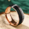 Band Fashion Men's Black and Silver Color Borsted Ladder Edge Tungsten Carbide Ring Thin Rose Gold Line Groove Ring Men Wedding Band