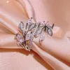 Band Huitan 2022 NY DESIGN LEAF BRANCH DESIGN KVINNA FINGER RING Luxury Cubic Zirconia Wedding Rings for Women Party Fashion Jewelry