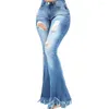 Women's Jeans Women Denim Flared Pants High Waist Zipper Button Tassel Cuffs Pockets Full Length Ropa De Mujer