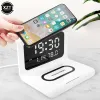 Laddare 3 i 1 multifunktion 10w telefon trådlös laddare LED Desktop Clock Charging Kalender Trådlösa laddare för iPhone Samsung Huawei