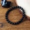 Brins Bracelet de perle obisidienne noire classique pour hommes Stone naturelle Black Oneyx Bracelet fait à la main