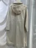Trench Coats pour femmes 24 b / c en coton peigné lâches grandes poches zipper perlé vieillit décontracté à la veste de brise-vent en milieu de longueur