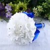 Fleurs décoratives Crystal Roses Pearl Bridesmaid Wedding Bouquet Bridal Artificiel Red Blanc et bleu