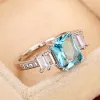 Bands Huitan Chic Square Blue CZ Finger Ring for Women Wedding Party Temperament Accessories Gift Silver Color Newly Fashion Jewelry