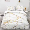 Conjunto de capa de edredão de mármore KingQueen tamanho branco abstrato de mármore textura impressa Conjunto de roupas de cama abstrato colcha de poliéster 240416