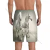 Men's Sleepwear Short Pajamas Pants For Sleeping White Horse Loose Button