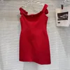 Casual Dresses Vintage Sexy Red 3D Rose Flower Designer Brand Strap Mini 2024 Spring Summer Evening Luxury Party Dress