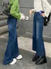 Kvinnors jeans jielur retro fransk stil hög midja flare jeans för kvinnor hösten ny smal blå jeans kvinna denim byxor damer s-xl y240422