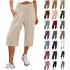 Pantalon féminin Capris Coton lâche décontracté et pantalon à jambe large de la longueur de veau avec une poche à cordon pour femmes Y240422