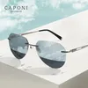 Caponi Rimless Mens Sunglasses Pochromic UV400 Outdoor Driving Sun Glases Alloy Fashion Ieewear BS22003 240409