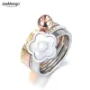 Bandas Jeemango clássico aço inoxidável aço fino jóias de jóias blossom shell cubic zirconia noiva de noiva anéis de noivado JR18011