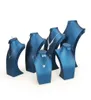 Blue PU Leather Jewellery Set Display Stand Jewelry Ring Earring Necklace Bust Neck Form for Boutique Window Shelf Showcase Exhibi7434877