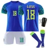 2223 Brazil Game Blue 20 Vinicius 10 Neymar 18 Jesus Jersey Set Team Kit