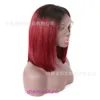 Human Hair T-Color Wave Head Wig T1B Burgundy Wine Red Lace