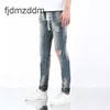 Purple Jeans Designer dla męskich wędrówek Risped Hip Hop High Street Fashion Brand Pantalones Vaqueros Para Hombre Motorcycle Hafting Zamknij się