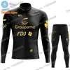 Rennsets Golden Team FDJ 2024 Radsporttrikot Langarm Set Winter Cloding Men Road Bike Anzughose mtb