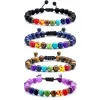 Strands Lucky 7 Chakras Gemstone Crystal Malte Eye Bracciale Mano di braccialetti fatima per donne uomini quarzo perline di bracciali etnici