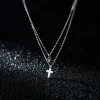 Necklaces TrustDavis 100% 925 Sterling Silver Double Layer Cross Necklace for Women Gift Girl Lady Jewelry Wholesale DS3419