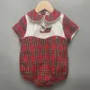 One-Pieces Enfants Boutique Vêtements Baby Girl Boy Plaid Red Red British Sied Sleeves Bubble Rompers Christmas Twin Frères