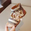 Slipper Ethnic Retro Children Fashion Casual Shoes Tassels 2023 Back Zipper Summer Nya andningsbara flickor Sandaler Kids Mönster Gladiator Y240423