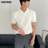 Erkek lüks örgü polo gömlek çizgili katı düğme yukarı poloshirtshort kollu erkek tişört Topskorean sade kpop kıyafetler240416