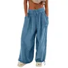 Women's Pants Capris Plus size fashionable solid color tie pocket wide leg pants Y240422