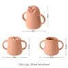 1PC Baby Silicone Double Lids Feeding Cup With Handle Sippy Toddlers Learning Drinkware Children Soft Snack Cup Tableware 240423