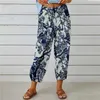 Women's Pants Capris Plus Size Cotton Linen High Waisted Drawstring Capri Pants for Women with Vintage Floral Print Y240422