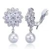 Boucles d'oreilles cwwzircons mode blanc cz cristal drop perle fleur clip on boucles d'oreilles non percé 5a