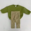 Ensemble des vêtements pour enfants ensemble garçons fille à manches longues haut plaid pantalon tenues enfants vêtements coréen coton bébé tracksuit 2pcs