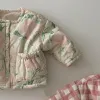 Manteaux infantile hiverne nouveau veste rembourrée bébé fille douce fleur épaissisère en tout-petit boy-garçon plaid à plaid coton poches cardigan