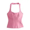 TRAF Pink White Halter Top Female Off Shoulder Crop Tops Women Sleeveless Backless Sexy Woman Top Summer Short Tank Tops 240421