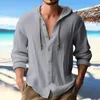 Camisa de linho de algodão masculina cor de manga comprida com capuz de manga longa de cor de manga longa para tops masculinos casuais botões solteiros camisetas 240418