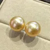 Stud-oorbellen klassieke G18K dik goud 10-9 mm Natuurlijke Dold Pearl Perfect Circle