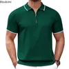 قمصان الرجال 2024M رجال الصيف بولو سحاب V-neck الأعمال الرسمية الصلبة القصيرة القصيرة تي شيرت قمم تنفس غير قابلة للتنفس ذكر