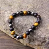 Strängar Natural Tiger Eye Stone Hematite Black Obsidian Pärlade armband för män Kvinnor Triple Protection Armband smycken Pulsera Hombre