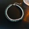 목걸이 Drejew Inlaid Green Crystal Necklaces Stud Earrings Set Women Luxury Necklace 및 Earring Party 용.