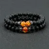 Strands Black Lava Stone Crown Charm Tiger Koraliki Eye Bransoletka dla mężczyzn kobiety Pletające bransoletki ręcznie robione regulowane biżuterię Pulseira