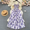 Casual Dresses Gagaok Summer Holiday Dress 2024 Strapless Sleeveless Elegant Large Swing Vintage French Style Floral Print Vestido