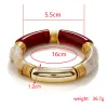 Strands Chunky Acrylic Elbow Pipe Knee Bend Tube Colorful Elastic Retro Marble Bangle Bracelets for Women Curved Bamboo Tube Bracelet