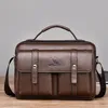Vintage Small MenS Briefcase Business Tote Bag PU Leather Wallet Handbags Shoulder Ipad Square Side Crossbody Male 240418