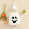 Rockar peuter baby jongen meisje halloween koostuums pompoen romper bodysuit mouwloze tops hoed halloween outfit klleding barn