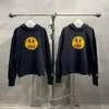 Hoge versie Drew Bibo Turtle Cracked Smiling Face Gedrukt gewassen Oude verdikte pluche hooded hoodie paar