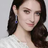 Dangle Chandelier Huitan Temperament Blue Cubic Zirconia Long Hanging Earrings for Women Luxury Elegant Bride Wedding Party Earrings New Jewelry d240323